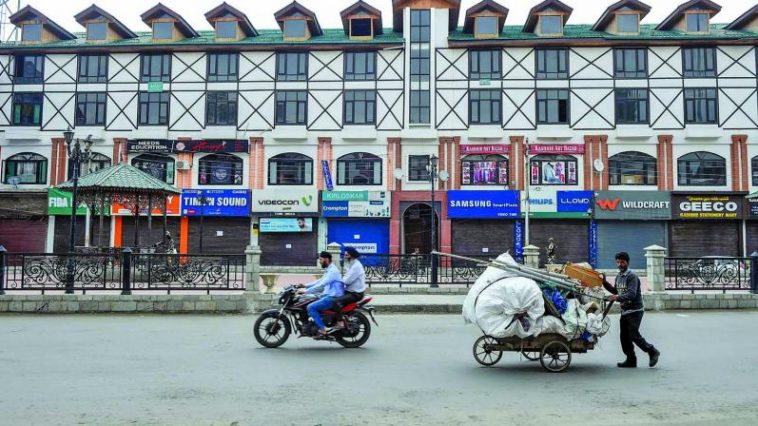 A view of A deserted Lal Chowk area in Srinagar Wednesday. (Photo: PTI)